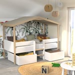 Lit cabane enfant 90 x 200 cm avec sommier, échelle et 2 tiroirs TOTEM  