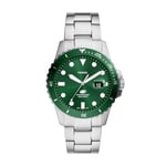 FOSSIL Blue Watch for Men, Quartz Movement with Stainless Steel or Leather Strap,Green and Silver Tone,42 mm