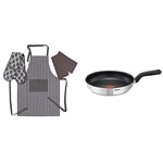 Tefal 30 cm Comfort Max, Induction Frying Pan, Stainless Steel, Non Stick with Penguin Home Apron, Double Oven Glove and 2 Kitchen Tea Towels Set - Grey