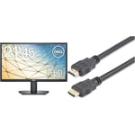 Dell SE2222H 21.5 Inch Full HD (1920x1080) Monitor, 60Hz, VA, HDMI, VGA, 3 Year Warranty, Black & StarTech.com 2m (6ft) HDMI Cable - 4K High Speed HDMI Cable with Ethernet - UHD 4K 30Hz Video