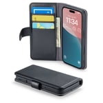 Mobique iPhone 16 Plus Plånboksfodral i Äkta Läder, Svart