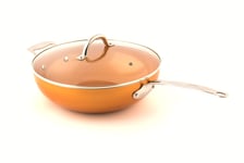 Masterpan Non-Stick Wok with Lid 30cm, Ceramic Coating, PTFE Free, Healthy Cooking, Copper Look, Oven & Dishwasher Safe