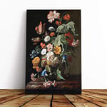 Big Box Art Canvas Print Wall Art Willem Van Aelst Still Life Flowers 2 | Mounted & Stretched Box Frame Picture | Home Decor for Kitchen, Living Room, Bedroom, Hallway, Multi-Colour, 24x16 Inch