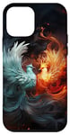 Coque pour iPhone 12 mini Rouge bleu phénix oiseau glace et feu, ying yang, art fantastique
