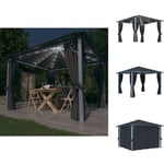 Partytält & paviljoner - Living Paviljong med gardin & ljusslinga LED 3x3 m antracit aluminium