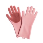 Silicone Dishwashing Gloves With Sponge Scrubbers For Home Car Pink