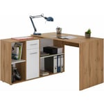 Idimex - Bureau d'angle carmen table avec meuble de rangement intégré 4 étagères 1 porte et 1 tiroir, décor chêne sauvage/blanc - Chêne sauvage/Blanc