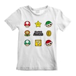 Nintendo Super Mario - Items Unisex White T-Shirt 7-8 Years - 7-8 Ye - K777z