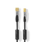 Nedis USB-kabel | USB 2.0 | USB-A Han | USB-B Han | 2.5 W | 480 Mbps | Gull belagt | 5.00 m | Rund | PVC | Antrasitt | Boks