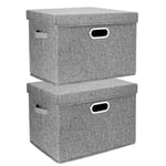 TYEERS Collapsible Storage Boxes With Lids, Large Fabric Storage Boxes - Set of 2 - Grey
