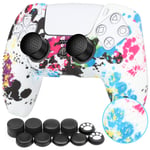 Benazcap Silicone Skin Accessories for PS5 DualSense Controller, PS5 Controller Skin x 1, with Thumb Grip x 10,Camouflage White