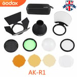 UK Godox AK-R1 Barn Door Snoot Color Filter Reflector Honeycomb For AD200 V1