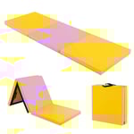 Vikbar mjuk golvmatta med 2 handtag halkfri gymnastikmatta 180 x 60 x 5 cm Rosa + Gul