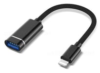 Lightning til USB-A hun 3.0 kabel - OTG adapter - Sort - 18 cm