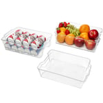 Kurtzy Large Kitchen Fridge & Cupboard Storage Trays (3 Pack) - 32.5cm/12.8 Inches Overall Length - Clear Plastic Refrigerator Bins - Bathroom, Pantry, Drawer, Freezer & Home Organiser Containers