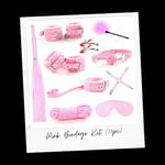 Bondage Kit Pink 10pc Bed Cuffs Ankle Straps Whip Handcuffs BDSM Toy Sex Set 