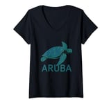 Womens Sea Turtle Aruba One Happy Island beautiful sunset beach V-Neck T-Shirt