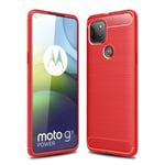 Motorola Moto G9 Power Karbonfiber Fleksibelt Plast Deksel - Rød