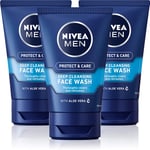 3x NIVEA MEN Deep Cleaning Face Wash Protect & Care 100 ml