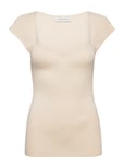 Mia Short Sleeve Knit Top Tops T-shirts & Tops Short-sleeved Cream Malina