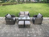PE Wicker Rattan Garden Furniture Set Love Sofa Reclining Chair Outdoor Rectangular Coffee Table Stools