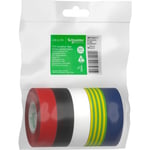 5 st PVC-tejp 19 mm x 20M BDL:5 röd / svart / vit / gul / grön / blå