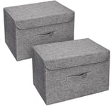 DIMJ Lot de 2 Boites de Rangement, Rangement de Vetement Pliable, Caisse de Rangement en Tissu avec Couvercles et Poignées pour Maison, Placard, Gris Foncé