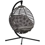 Hängstol hängkorg med ram för 1 person, hopfällbar hänggunga med dyna, stål, 126x118x172cm för trädgård & balkong