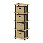Furinno Turn-N-Tube Rack Système à 4 Bacs, Chêne, Bois dense, Oak/Black/Light Brown, One Size