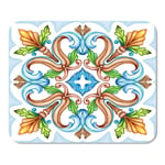 Blue Watercolor Abstract Vintage Pattern Medieval Acanthus Ceramic Kaleidoscope Home School Game Player Computer Worker MouseMat Mouse Padch