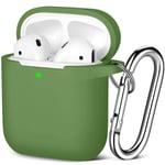 Maledan Compatible with Airpods Case 2 & 1, Silicone Shockproof Protective Airpod Skin Cover, Waterproof [Front LED Visible] Support Wireless Charging with Carabiner, Green