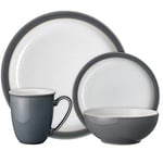 Denby - Elements Fossil Grey Dinner Set For 1 - 4 Piece Ceramic Tableware - Dishwasher Microwave Safe Crockery Single Place Setting - 1 x Dinner Plate, 1 x Small Plate, 1 x Cereal Bowl, 1 x Coffee Mug