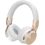 Riwbox BN5 Bluetooth Headphones Over Ear, Folding Stereo Headphones Wired Wireless with Mic Compatible for iPhone/iPad/TV/PC/Online Class/Home Office (White&Gold)