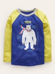 Mini Boden Kids' Cotton Yeti Graphic Top, Dark Cobalt/Yellow