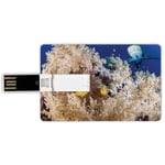 64G USB Flash Drives Credit Card Shape Sea Animal Decor Memory Stick Bank Card Style Reef with Little Clown Fish and Sharks East Egyptian Red Sea Life Scenery,Blue Cream Waterproof Pen Thumb Lovely Ju