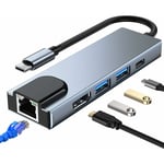 Adaptateur de hub Lan HDMI de type C [4K / 30hz HDMI + tout USB 3.0 + 1Gbps RJ45 + 100W PD] Port Ethernet filaire RJ45 1Gbps port de charge rapide