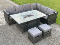 Outdoor Rattan Garden Corner Furniture Gas Fire Pit Table Sets Gas Heater Small Footstools 8 Seater