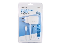 LogiLink Universal Wall USB Charger - Strömadapter - 2.1 A - 2 utdatakontakter (USB) - på kabel: Micro-USB - vit