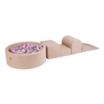 MeowBaby® Klätterblock i skum för småbarn Ecru 3 element med bollhav 90x30cm