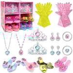 WR Flickor Leksaker Prinsessa Klä Upp Skor Låtsas Rollspel Set Smycken Boutique Plast Tillbehör med 4 Skor Handskar Armband Örhängen Kronor för Barn