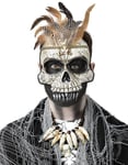 Voodoo Skeleton Mask med fjädrar, ben och band