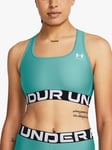 Under Armour HeatGear® Armour Mid Branded Sports Bra, Turquoise/White