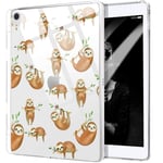 MAYCARI Case Clear for iPad 8th Generation 10.2" 2020/iPad 7th Generation 10.2" 2019 with Pencil Holder, Cute Sloth Transparent Shockproof Soft TPU Pad Cover with Bumper Protective