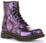 Dr Martens 1460 Snake Print Leather Lace Up Boot Black Purple Womens UK 3 - 8