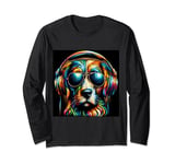 cute dog with sunglasses and headphones for men women kids Long Sleeve T-Shirt