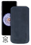 Samsung Galaxy S9 Plus Case Leather Cover Protective Case in Pebble-Blue
