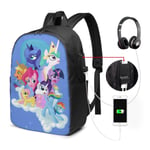 Lawenp Anime Rainbow Pony Laptop Backpack- with USB Charging Port/Stylish Casual Waterproof Backpacks Fits Most 17/15.6 Inch Laptops and Tablets/for Work Travel School