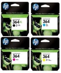 Set of 4 Original Genuine HP 364 Ink Cartridges (CMY) HP 364XL Black Combo Pack