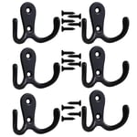 6 PCS Double Door Hooks Vintage Antique Coat Hooks Double Prong Wall Mounted Decorative Clothes Hat Hooks Double Robe Hooks Screw In Door Hooks For Kitchen Bedroom Wall Bathroom Hanging With Screws