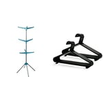 Beldray LA039552TQEU 9 Arm Clothes and Garment Airer Dryer, Holds up to 15 KG, Turquoise & KEPLIN Adult Plastic Coat Hangers - 25pk, Black Colour, Strong Clothes Hangers